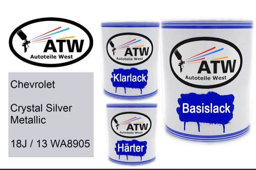 Chevrolet, Crystal Silver Metallic, 18J / 13 WA8905: 1L Lackdose + 1L Klarlack + 500ml Härter - Set, von ATW Autoteile West.